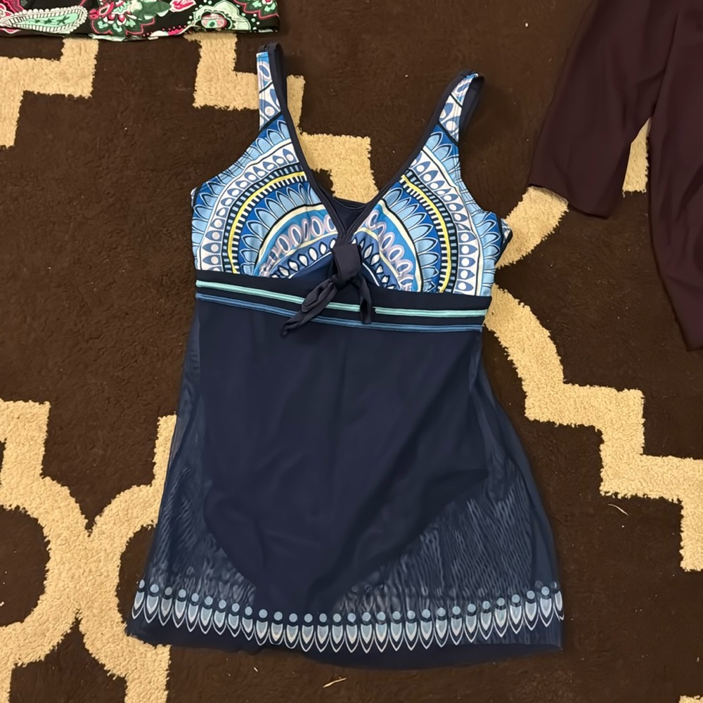Bathing suit, one piece, skirted